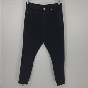 Nasty Gal Super High Waisted Black Distressed Hem Black Skinny Jeans